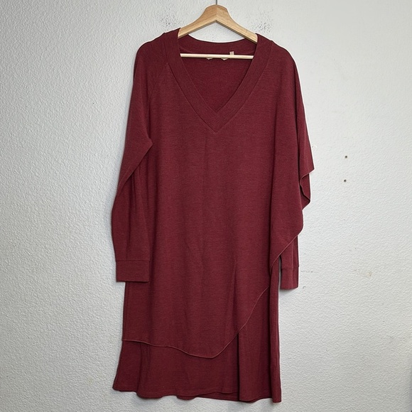 Soft Surroundings Marla Dress Midi Layered Burgundy Size Large Comfy Stretchy - Picture 1 of 11